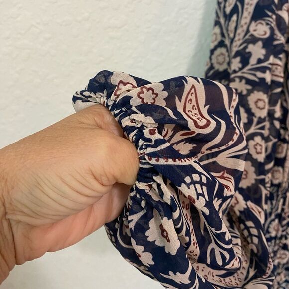 Ted Baker Tarrissa Tiered Swing Mini Blue and Tan Long Sleeves Dress Size 2 - Picture 3 of 6